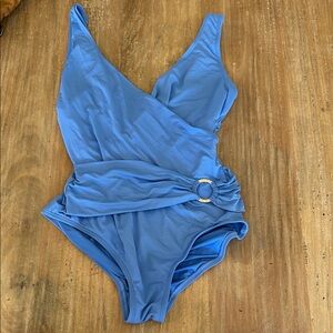 Michael Kors Blue  One-Piece Swimsuit with‎ Gold Ring Detail